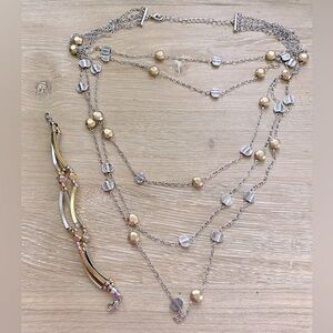 5 Layer Mixed Metal Statement Necklace w/Bracelet.